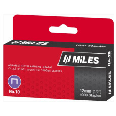 Скоби Miles No.10-1M, 1000 шт., ширина - 9,36 мм, висота - 4,85 мм, товщина - 0,50 мм