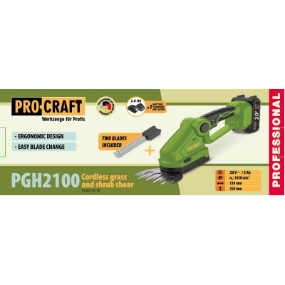 Підрізувач трави та кущоріз акумуляторний Procraft PGH2100 (1 акб)