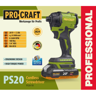 Акумуляторний гвинтоверт Procraft PS20 (1акб 2Аг) Акумуляторний гвинтоверт Procraft PS20 (1акб 2Аг)