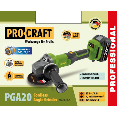 Акумуляторна болгарка Procraft PGA20 (1 акб Type-C)