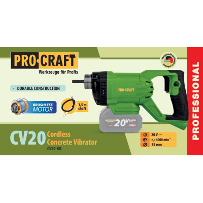Акумуляторний вібратор для бетона Procraft CV20 (з булавою 1,5 м) (без акб та зп)