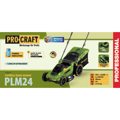 Акумуляторна газонокосарка Procraft PLM24 (2 АКБ 4Аг та 2 ЗП) Акумуляторна газонокосарка Procraft PLM24 (2 АКБ 4Аг та 2 ЗП)