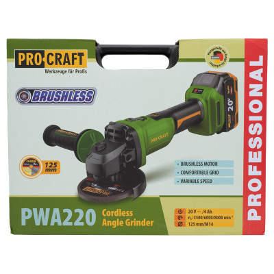 Акумуляторна болгарка PWА220 Procraft Кейс (Без акб та ЗП)