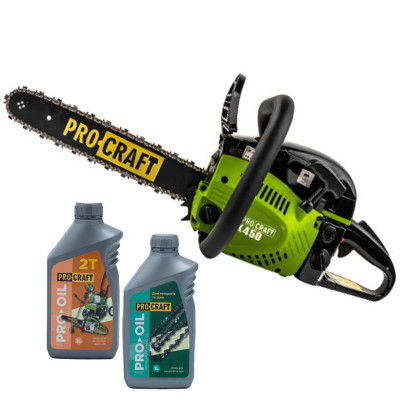 Бензопила Procraft K450 (2 ш + 2 л) + Олива 2T 1л + Олива для ланцюга Procraft 1л