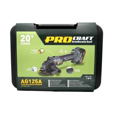 Акумуляторна болгарка Procraft industrial AG125A Кейс (1 акб та зп)
