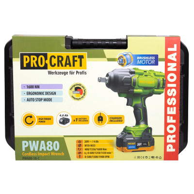 Акумуляторний гайковерт Procraft PWA80 Кейс (з 1 АКБ та ЗП) Акумуляторний гайковерт Procraft PWA80 Кейс (з 1 АКБ та ЗП)