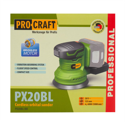 Акумуляторна ексцентрикова шліфмашина Procraft PX20BL (без акб та зп)