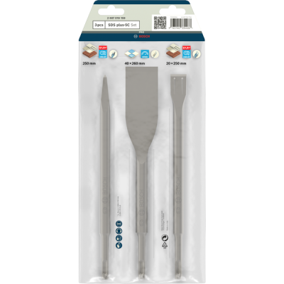 Набір зубил Bosch PRO SDS plus-5C, списоподібне 250, для плитки 40 x 260, лопаткове 20 x 250 мм, 3 шт. (2607019159)