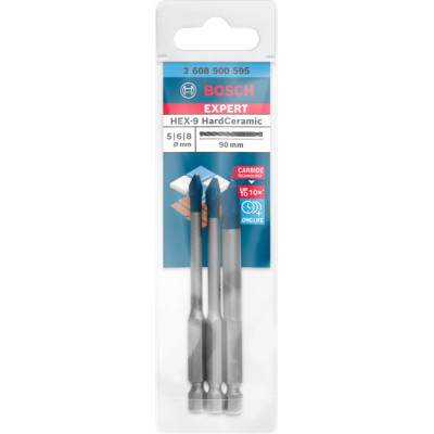 Набір свердел BOSCH EXPERT Hard Ceramic HEX-9, 5 x 90; 6 x 90; 8 x 90 мм, 3 шт. (2608902312)