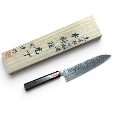 Ніж кухонний Gyuto (Шеф) 180 мм, SG2 (R2), Damascus 33, 64 HRC, руків`я горіх, в дерев`яній коробці, TANAKA, HONMAMON (4573200705182)
