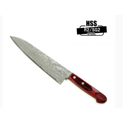 Ніж кухоний Gyuto (Шеф) 210 мм лезо, HRC63 дамаск,HSS R2, HONMAMON (4582243651745)